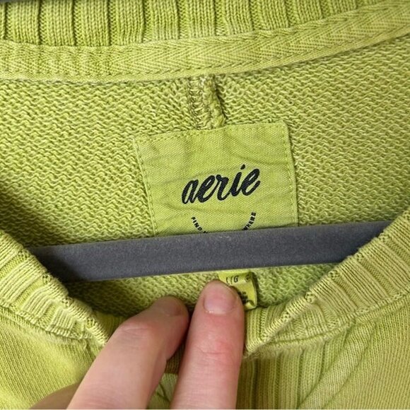 Aerie Down To Earth Bright Green Oversized Crewneck Sweatshirt Women’s Large - Picture 5 of 8